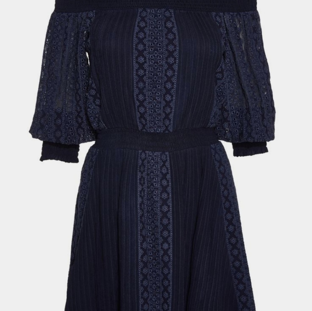 Alice + Olivia Pammy navy eyelet dress